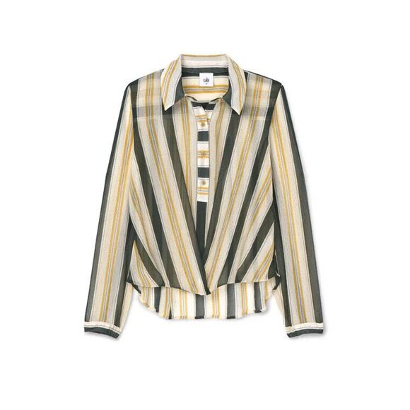 Cabi Style 4339 Caliber Blouse Sheer Ivory Gold DK Gray Pattern Size Medium - Picture 1 of 8